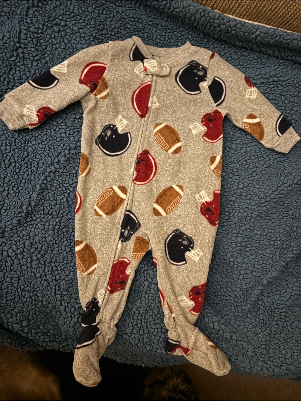 Carter's Gray Footed Fleece Pajama Onesie Sleeper with Football Print 6 months